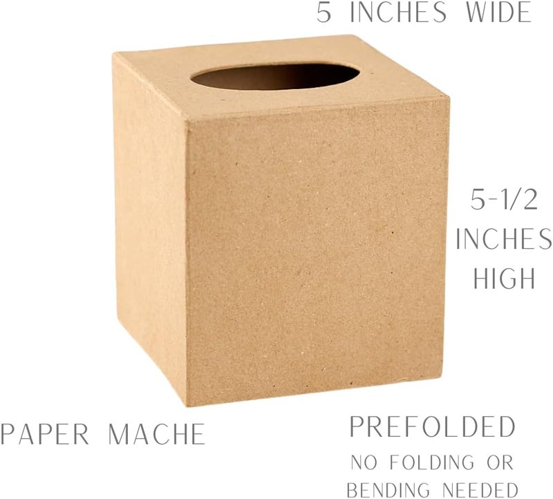 Factory Direct Craft Pack of 4 Paper Mache Tissue Box Covers - Premade Blank Cardboard Kraft Papier Mache Covers for Square Cube Facial Tissue - DIY, Paint, Decoupage, and Personalize (5" L x 5" W x 5-1/2" H) - Image 3